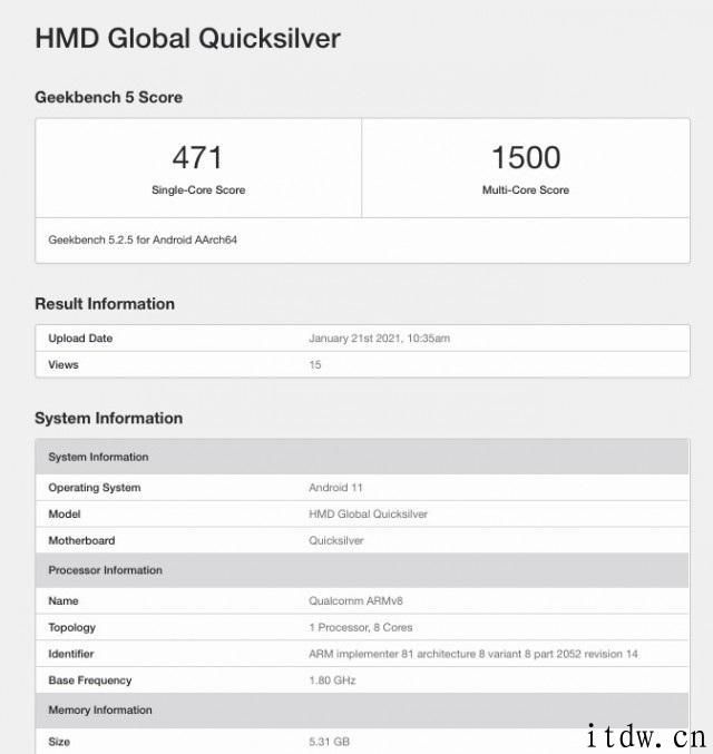 诺基亚新机现身 Geekbench，代号 “Quicksilver”