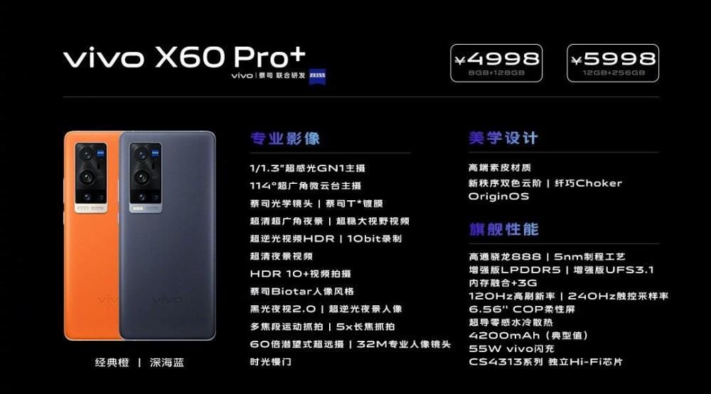 vivo X60 Pro  宣布公布：骁龙 888   蔡司光学镜头，4998 元起