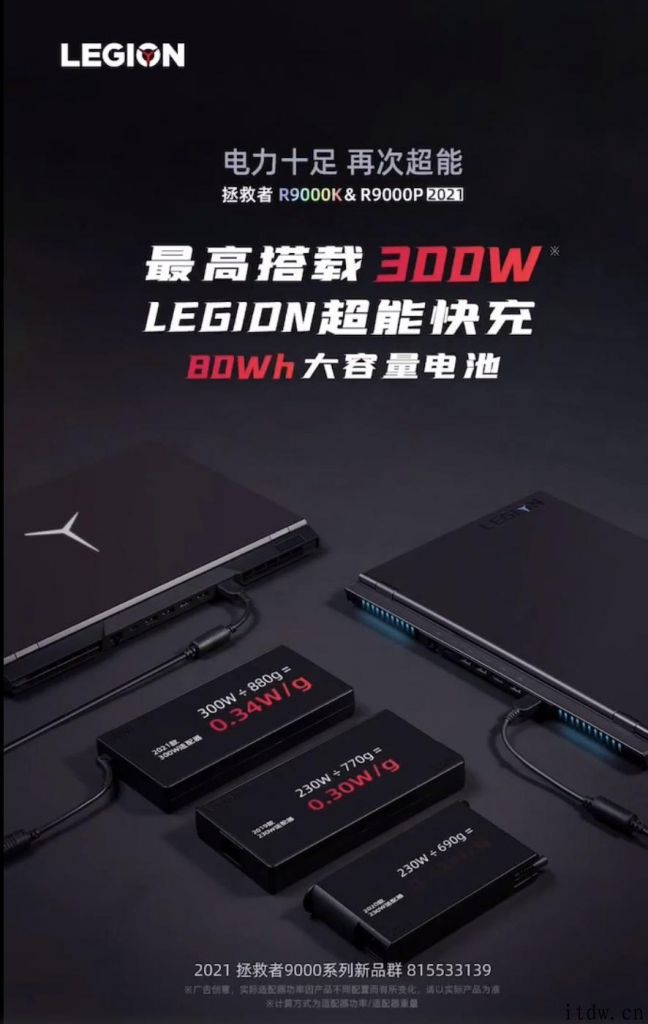 联想拯救者 R9000K/R9000P 2021 预热：最大搭载 300W LEGIDN 超能快速充电