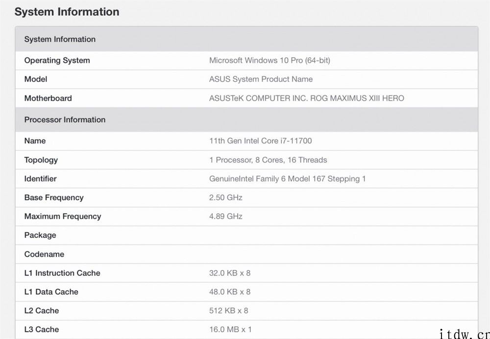 英特尔酷睿 i7-11700 详细规格型号曝光：8 核 16 线程，UHD 750 核显