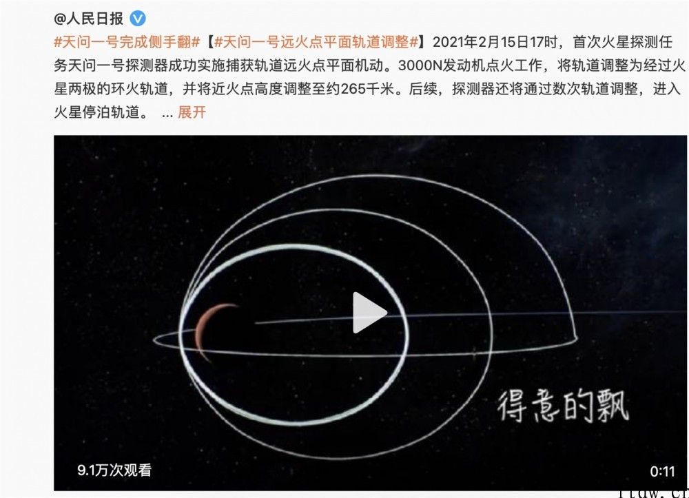 天问一号探测器进行 “侧手翻”：便于拍摄火星两极