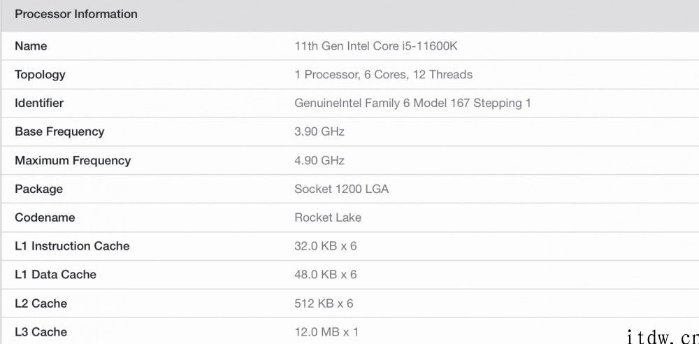 新一代可CPU超频 i5：英特尔 i5-11600K 现身，6 核 3.9-4.9GHz