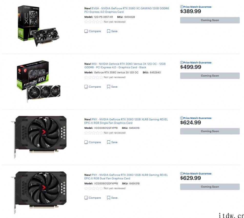 英伟达 RTX 3060 显卡上架海外电商：最少约 2516 元