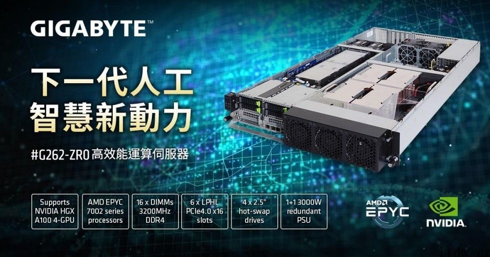 技嘉主板公布 G262-ZR0 网络服务器：双路 AMD 霄龙 64 核处理器   4 组英伟达 A100 加速卡