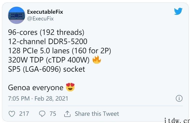 AMD EPYC Genoa 处理器曝光：高达 96 个核心，适用 DDR5-5200