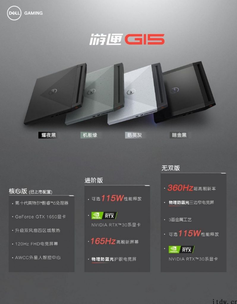 戴尔游匣 G15 进阶 / 天下无双版发布：搭载 RTX 30 系显卡，最大 360Hz 刷新率