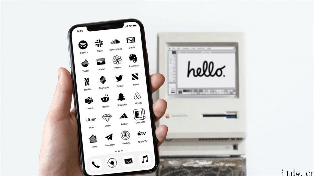 这种图标包可修改 iPhone iOS 14 主屏幕，用上 1984 Macintosh 风格