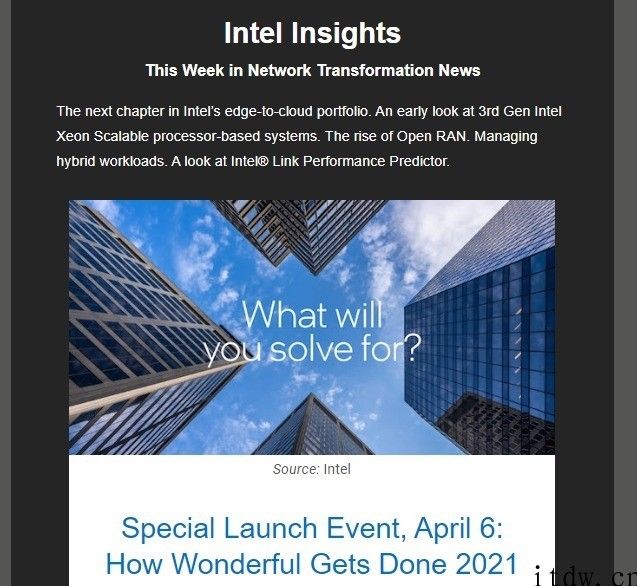 英特尔将于 4 月 6 日 23:00 举办发布会，公布 10nm Xeon 至强处理器