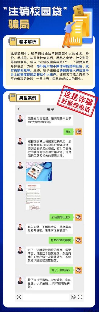 支付宝钱包：“花呗、借呗可找人提额”、“销户校园贷款帐户”等全是骗局