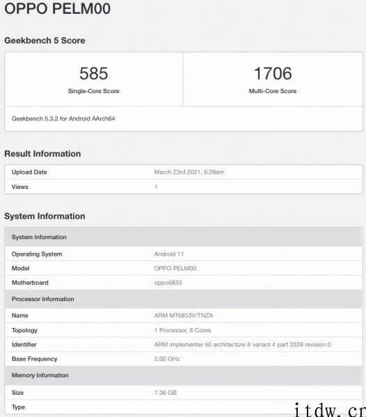 OPPO Reno5 Lite 5G 现身 Geekbench：搭载天玑 800U，8GB 内存