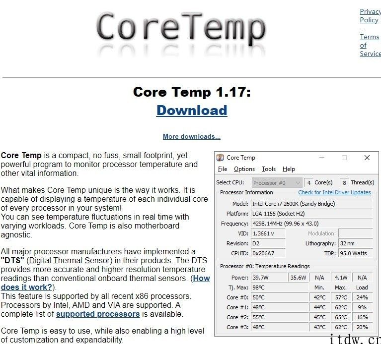 CPU 测温软件 Core Temp 发布 1.17 升级：支持全新的英特尔与 AMD 处理器