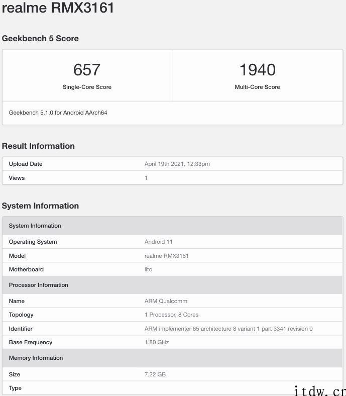 realme Q3 现身 Geekbench，搭载骁龙 750G