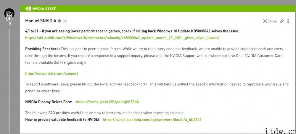 英伟达：建议卸载全新微软公司 Win10 升级以修复游戏难题