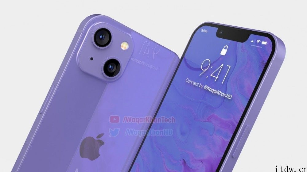 iPhone iPhone 13 全新渲染图：刘海缩小，后置摄像镜头排列微调