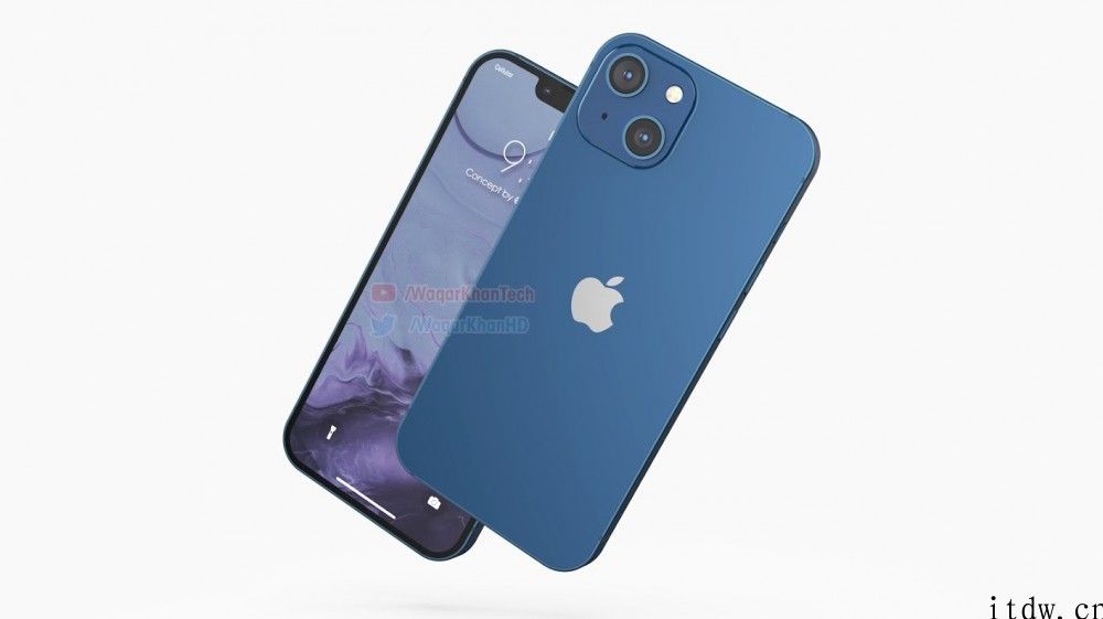 iPhone iPhone 13 全新渲染图：刘海缩小，后置摄像镜头排列微调