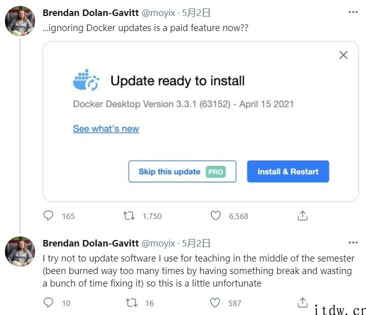Docker 将“跳过升级”设为付费功能，引发网友吐槽