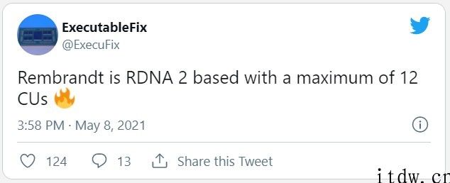 AMD“伦勃朗”挪动处理器曝光：Zen3  架构 6nm 制程，核显数最多 12CU