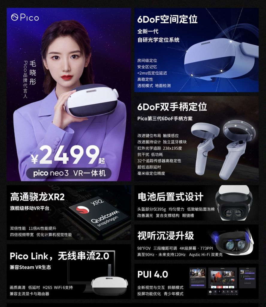 2499 元起，Pico Neo 3/Pro VR 一体机宣布发布：搭载骁龙 XR2，4k高清 级高清 LCD 屏