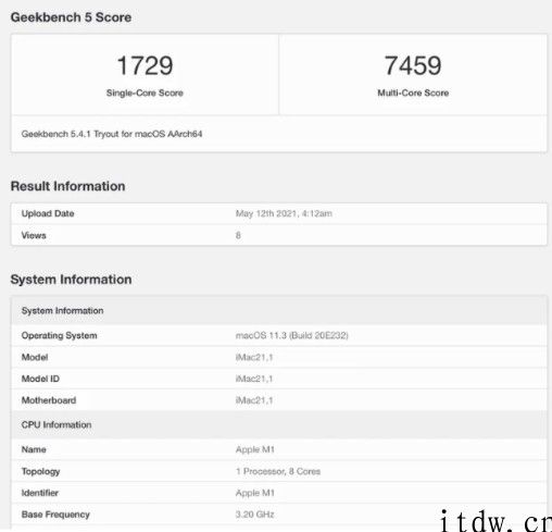 苹果 M1 iMac 全新跑分数据出炉：单核比前代快 56%