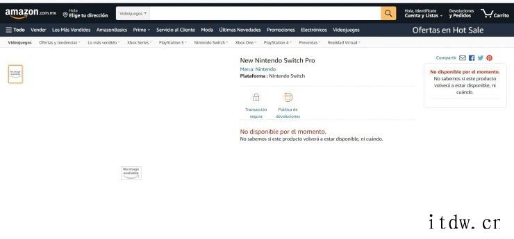 亚马逊墨西哥网站出现空白“New Nintendo Swit