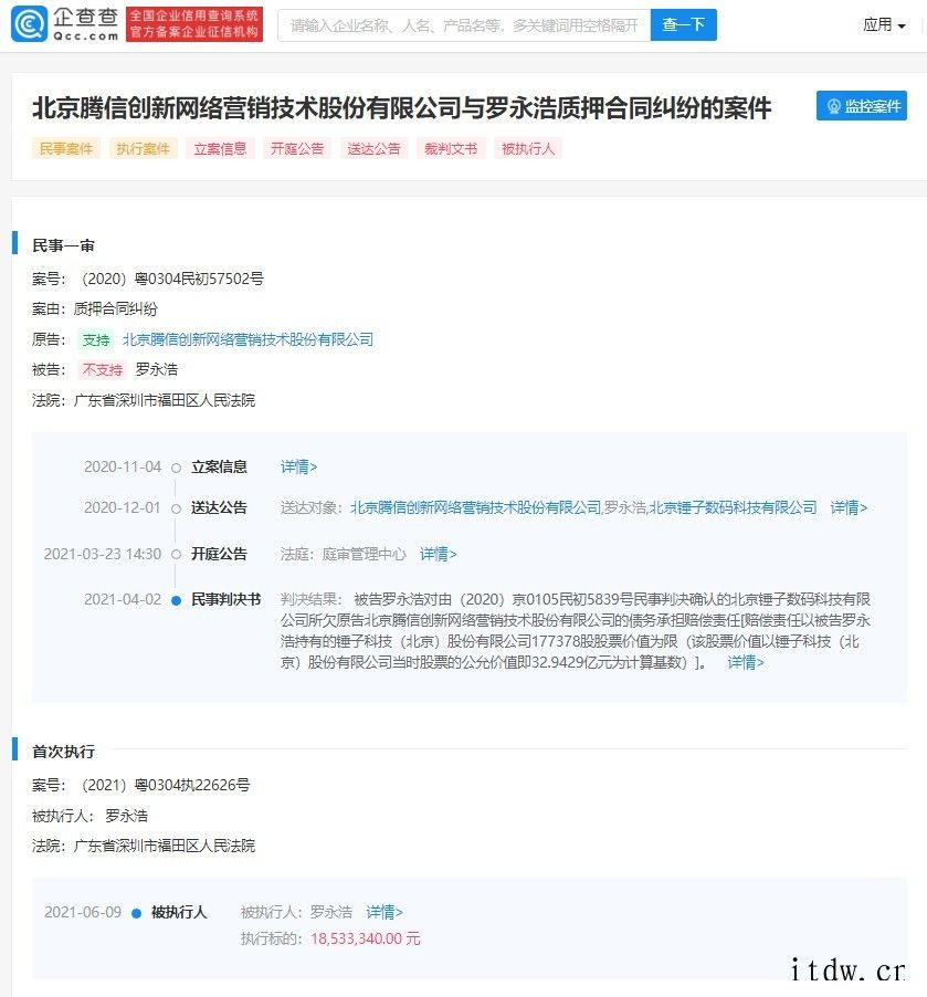 罗永浩再被法院强制执行,执行标的超 1800 万