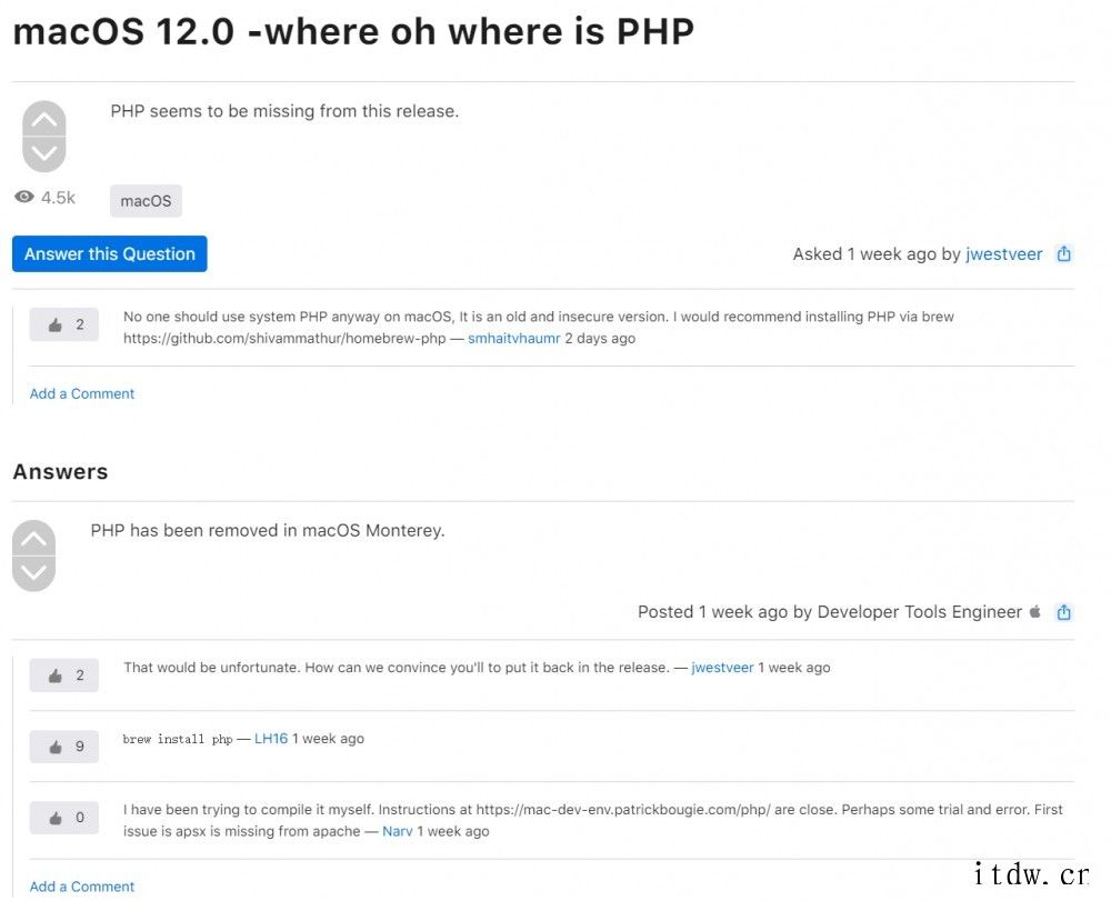 苹果macOS 12 Monterey 已移除自带的 PHP