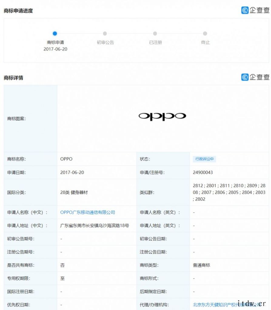 OPPO 广东移动通信有限公司因商标申请驳回复审行政纠纷一案