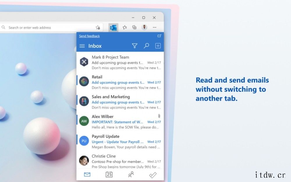 微软 Edge 浏览器上架 Outlook 插件,可直接在悬