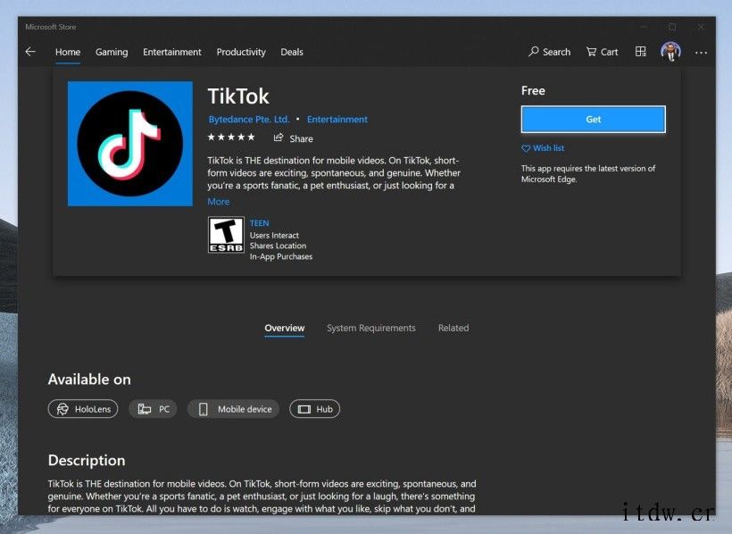 字节跳动 TikTok 登陆 Win11/WIn10 应用商