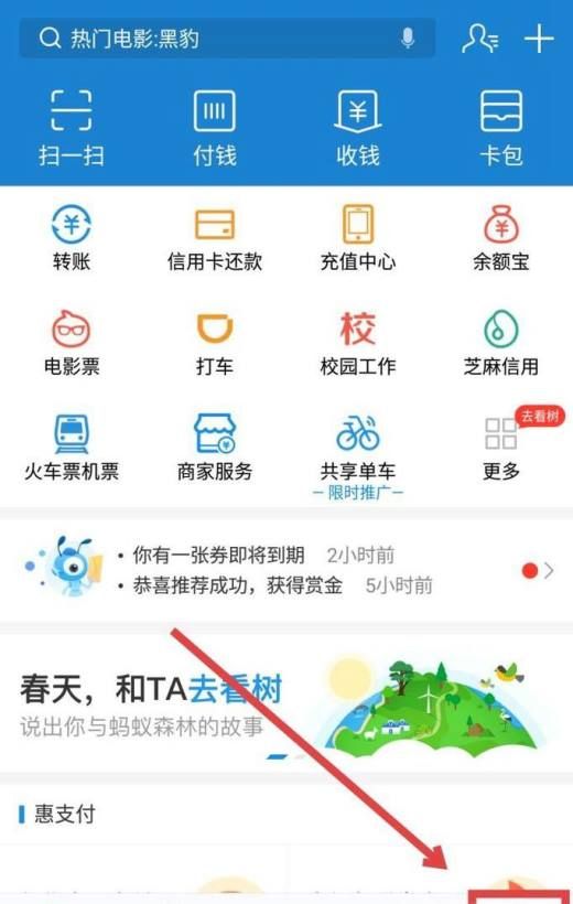 支付宝在页面右下角找到“我的”,点击进入