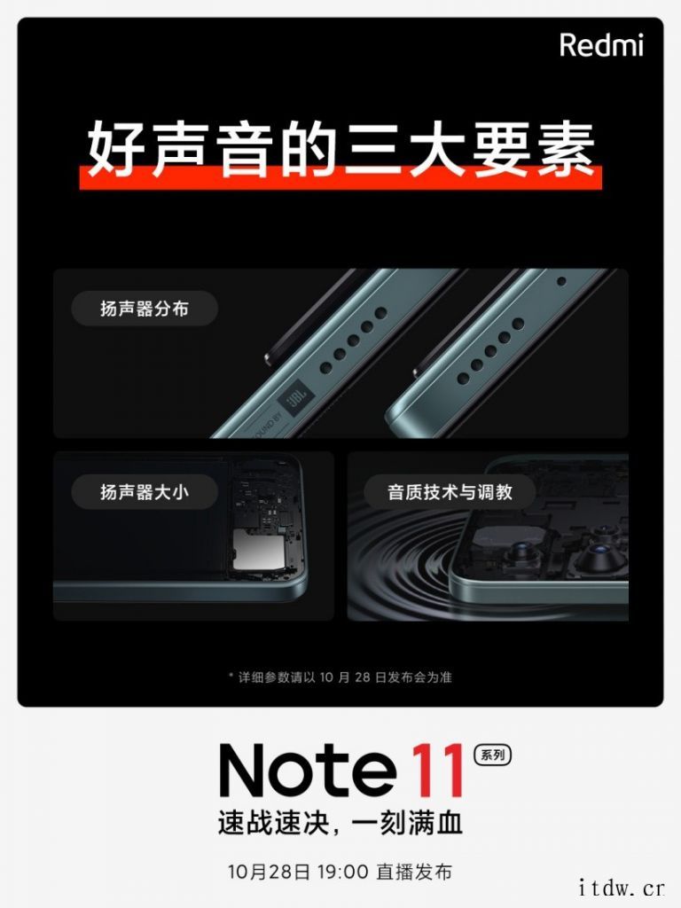 Redmi Note 11 系列将搭载 JBL 对称双扬,0