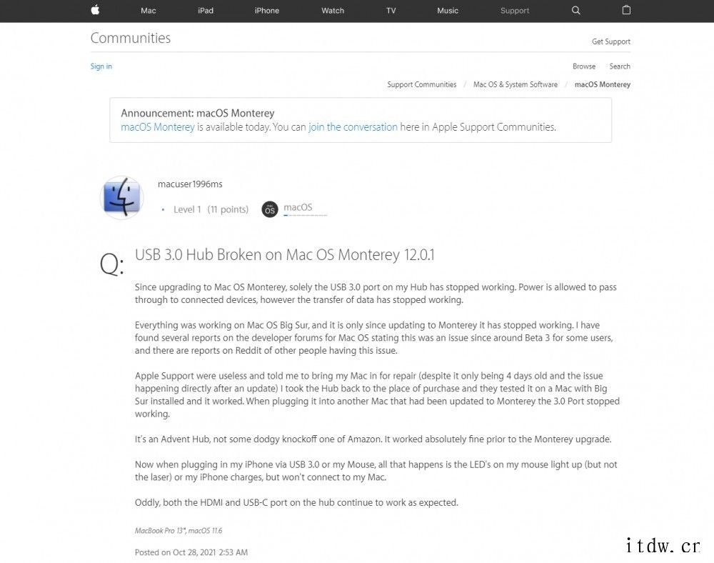 部分苹果用户反馈升级 macOS Monterey 后无法使