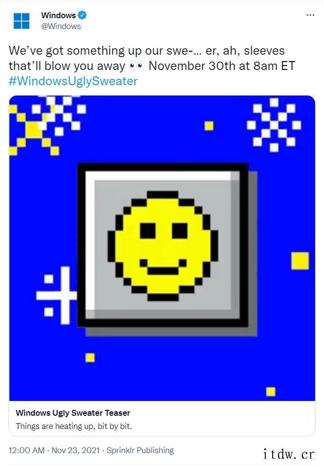 微软:2021年度 Windows 丑陋毛衣将于 11 月