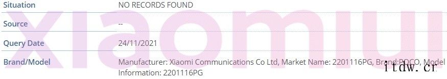 小米POCO X4/NFC手机现身 IMEI 数据库将于近期