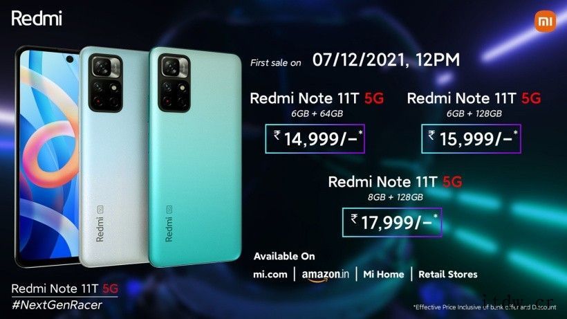 小米海外发布 Redmi Note 11T 手机:5000m