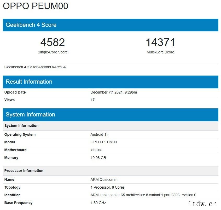 OPPO 新机现身 GeekBench:搭载高通骁龙 888