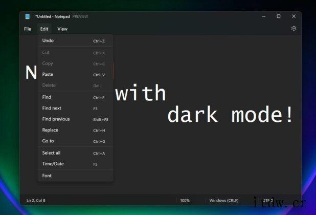 微软 Win11 预览版全新 UI 记事本上手体验:升级下拉