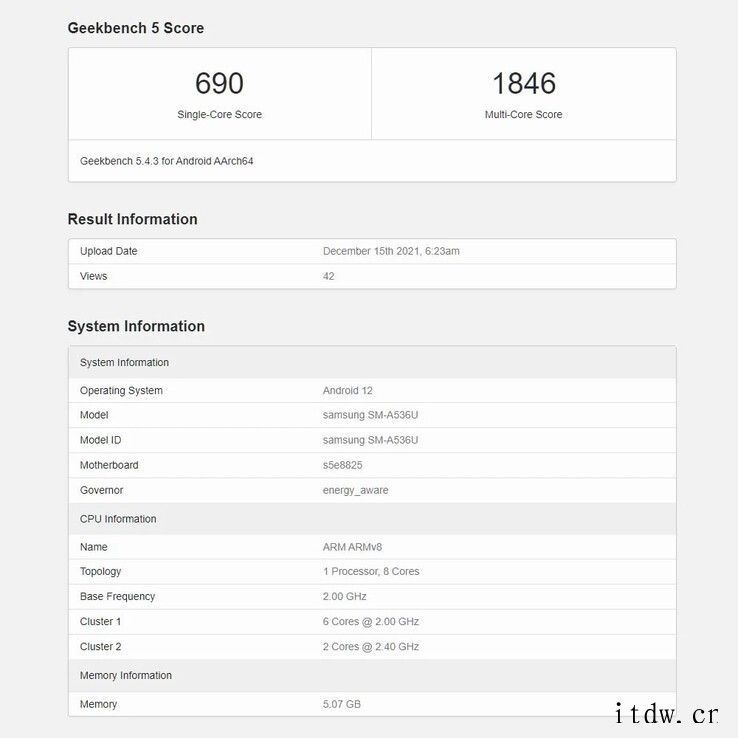 三星 Galaxy A53 跑分曝光:确认搭载 Exynos