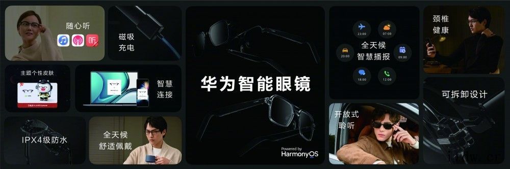 华为智能眼镜发布:可更换镜框设计,搭载 HarmonyOS,