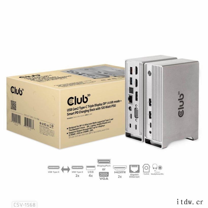 Club 3D 推出大型 USB Gen2 扩展坞:14 个