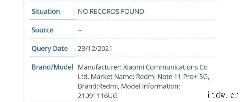 Redmi Note 11 Pro+ 通过 FCC 认证