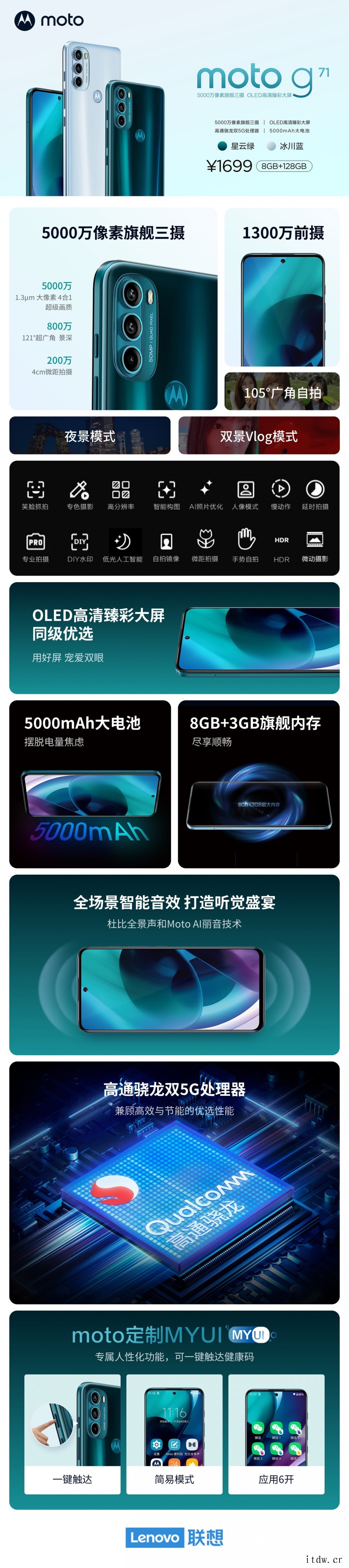 摩托罗拉 moto g71 开售:5000mAh 电池 + 