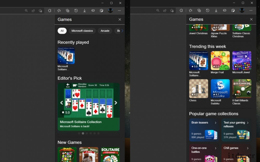 微软 Edge 浏览器游戏侧边栏曝光,直接内嵌游戏商店