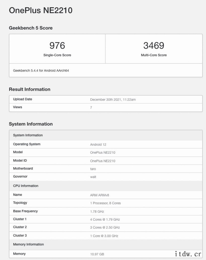 一加 10 Pro 现身 Geekbench:搭载高通骁龙