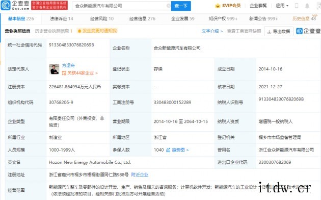 哪咤汽车注册资本增加至 22.65 亿,增幅 28