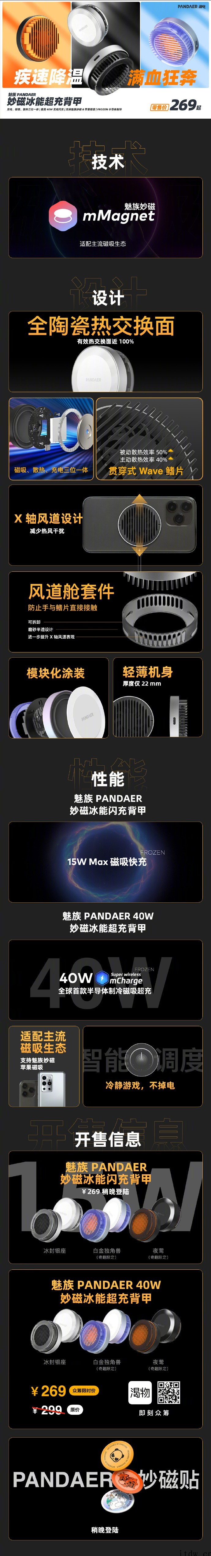 269元,魅族PANDAER 40W 妙磁冰能超充背甲正式发