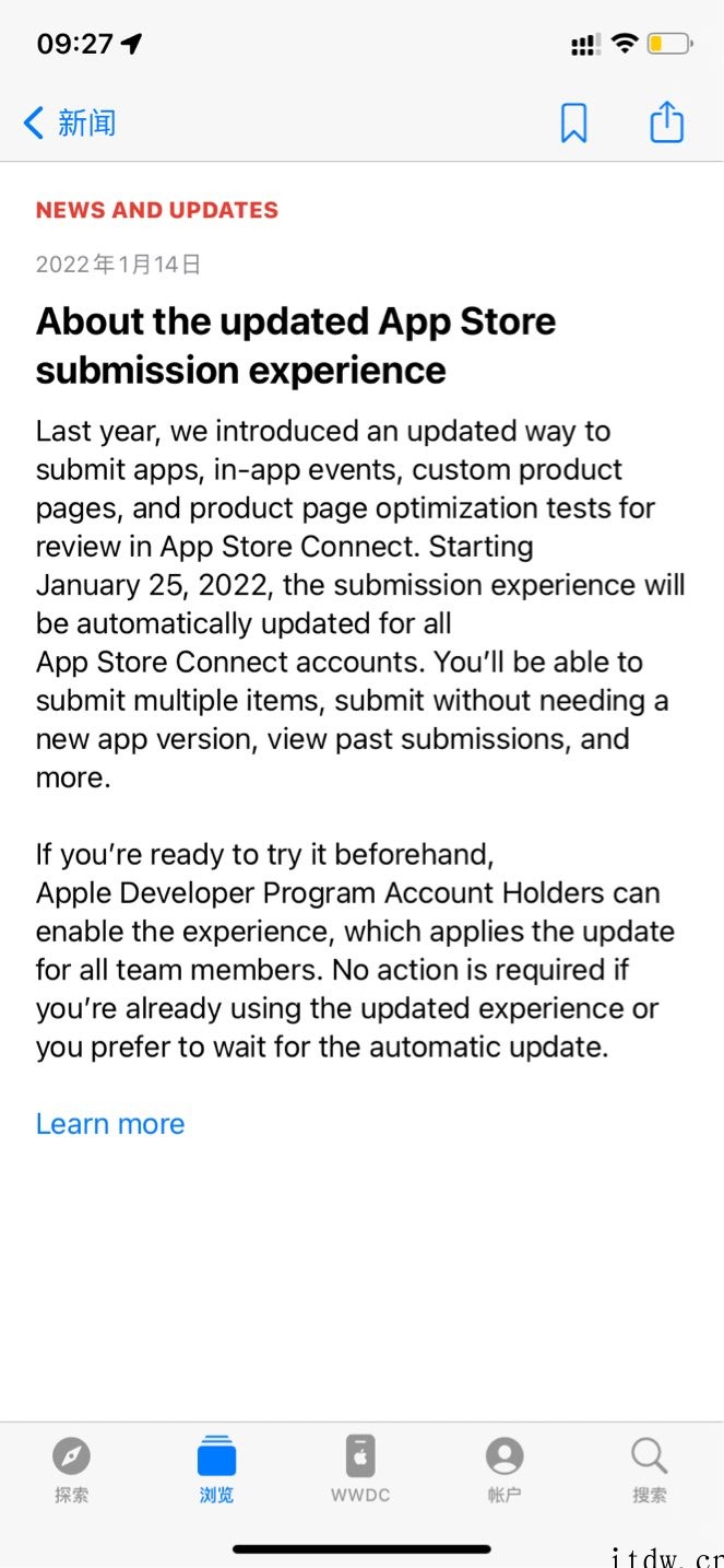 苹果: App Store 提交体验 1 月 25 日更新,