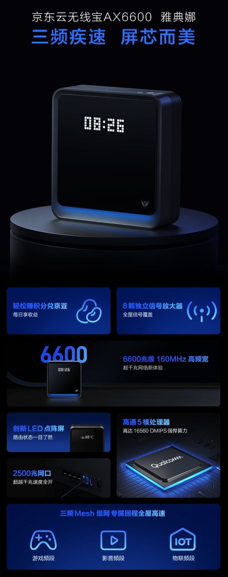 京东推出京东云无线宝 AX6600 雅典娜众测路由器:高通 