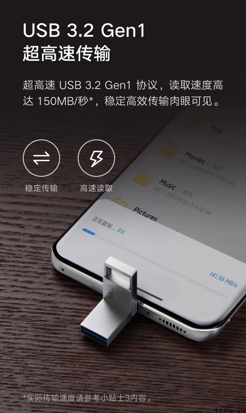 小米双接口 U 盘开启 0 元众测:读速 150 MB / 