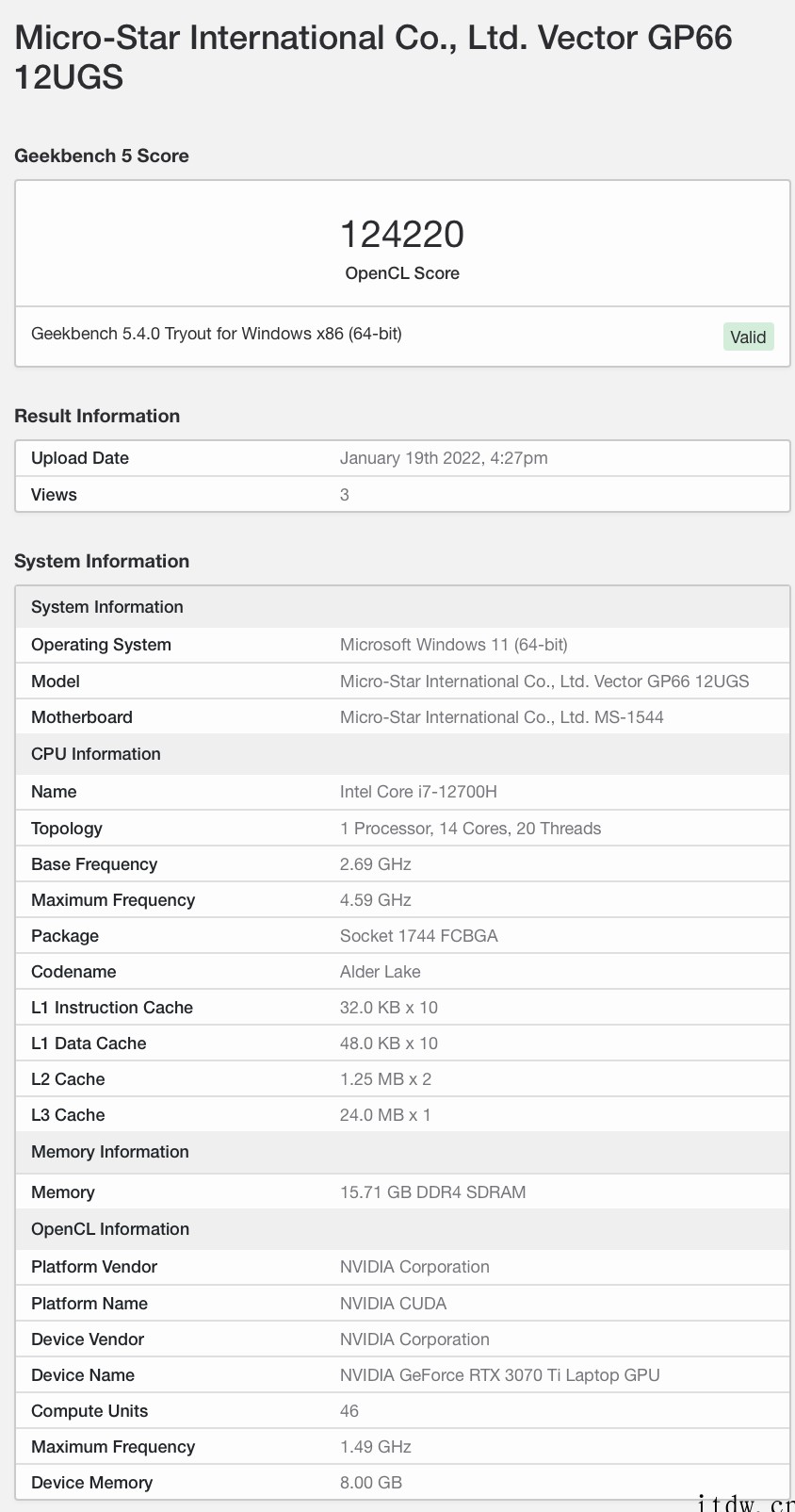 英伟达 RTX 3070 Ti 笔记本显卡跑分出炉,接近 R